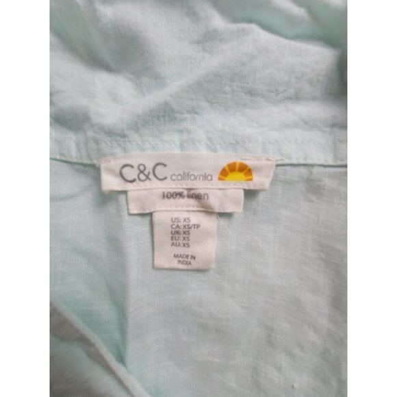 C&C California Womens Light Mint Green Linen Popover Tunic Top XS Long Sleeve - Picture 3 of 7